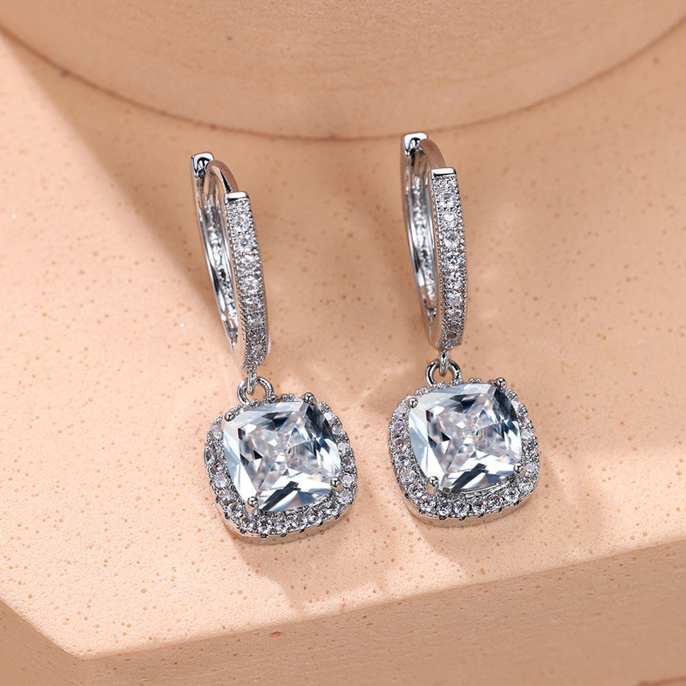 Silver-Tone Four-Prong White Crystal Drop Earrings