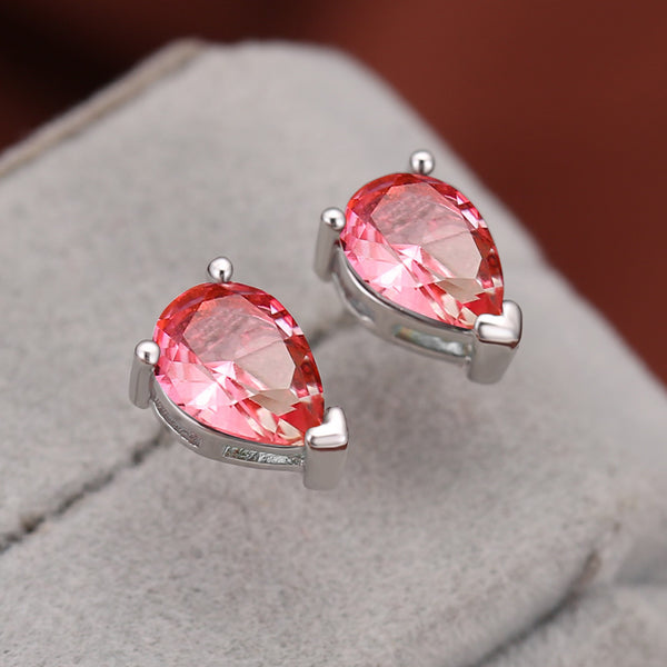 Silver-Tone Pink & Yellow Ombre Teardrop Crystal Stud Earrings