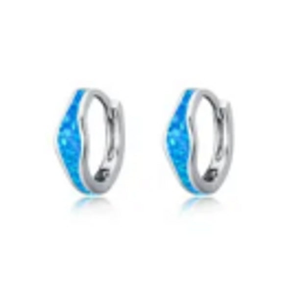 Silver-Tone Blue Geometric Simulated Opal Stud Earrings