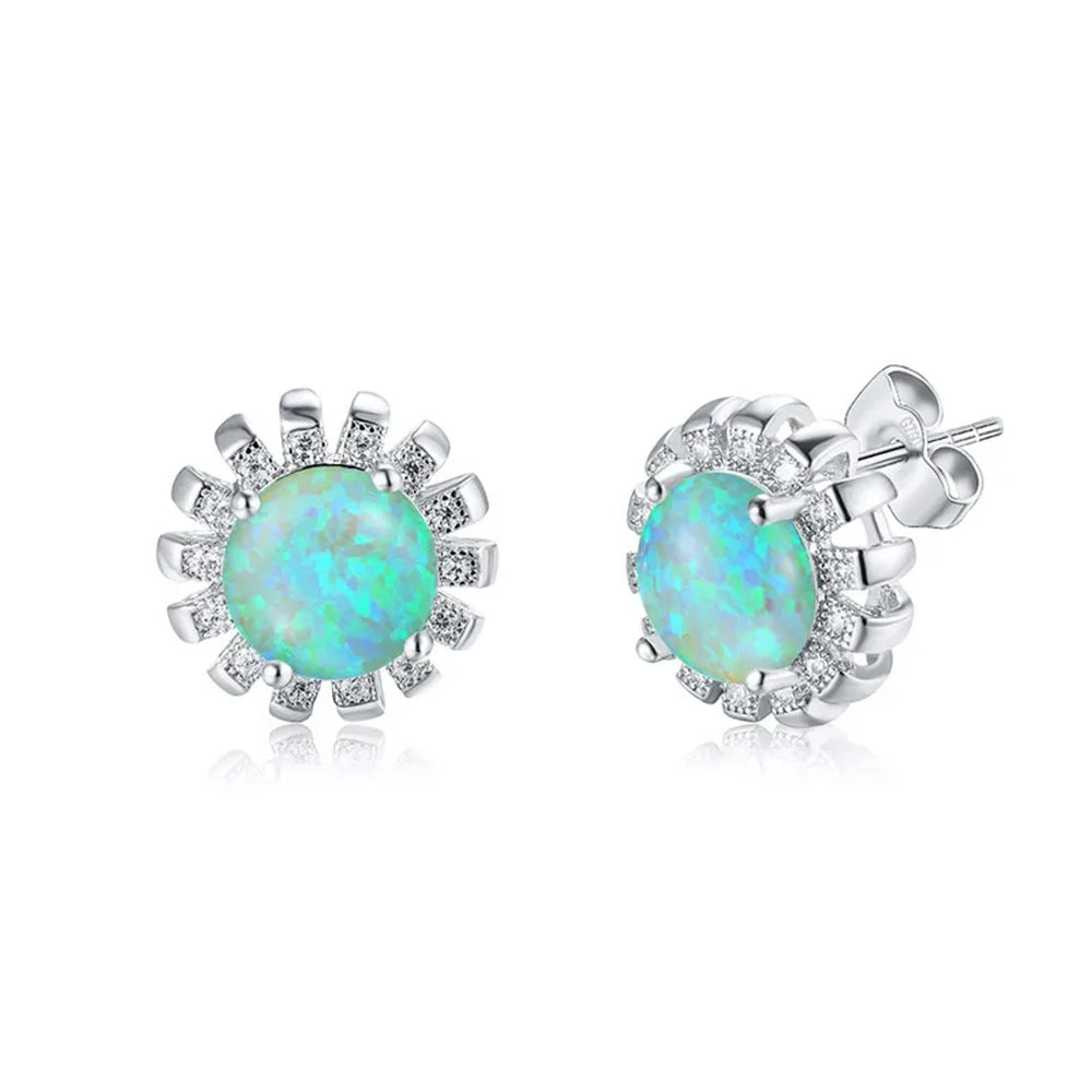 Silver-Tone Simulated Opal Stud Earrings