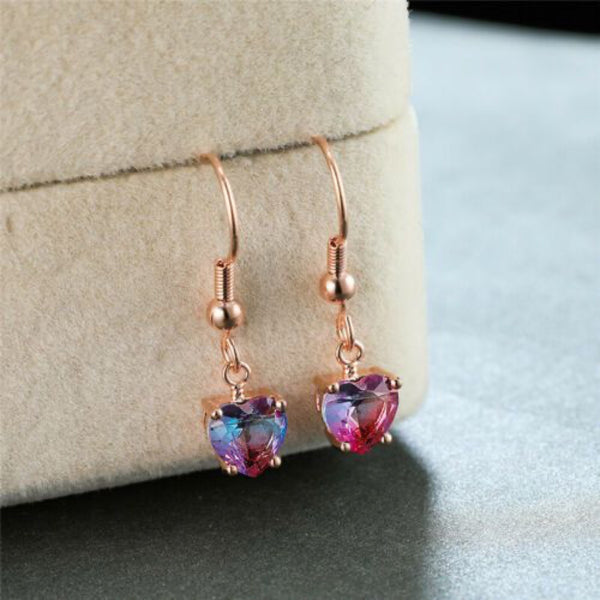 Rose Gold-Tone Blue & Pink Ombre Crystal Heart Drop Earrings