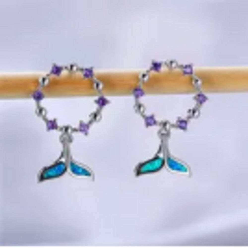 Silver-Tone Purple Crystal Fishtail Stud Earrings