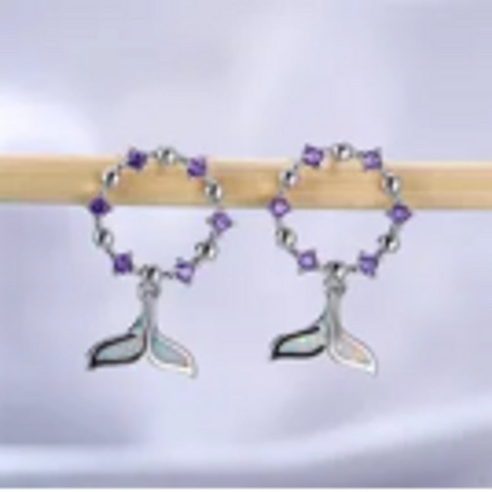 Silver-Tone Purple Crystal Fishtail Stud Earrings