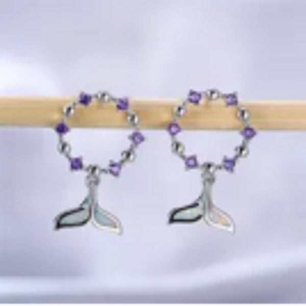 Silver-Tone Purple Crystal Fishtail Stud Earrings