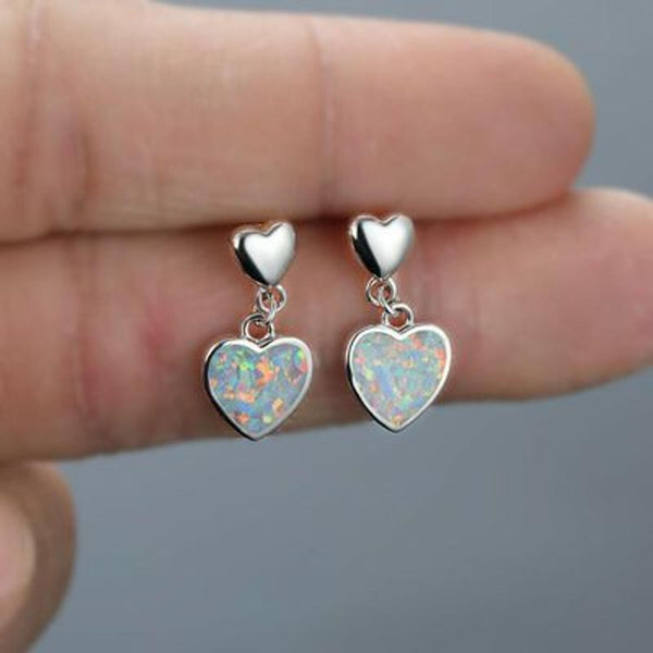 Silver-Tone White Simulated Opal Heart Pendant Necklace