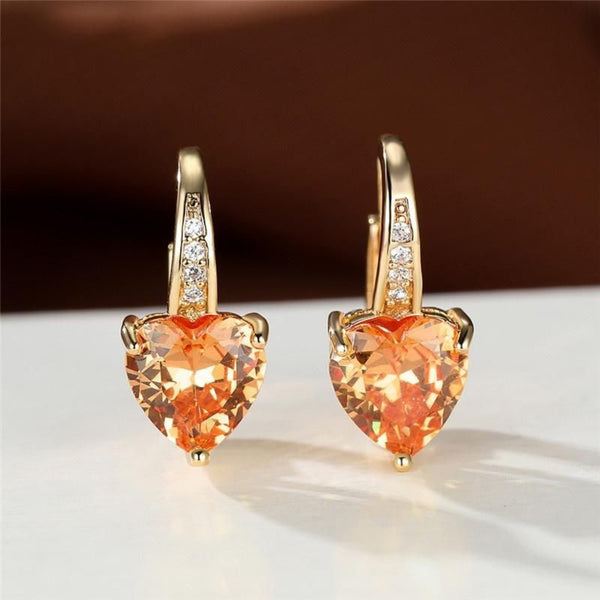 Gold-Tone Champagne Heart Crystal Huggie Hoop Earrings