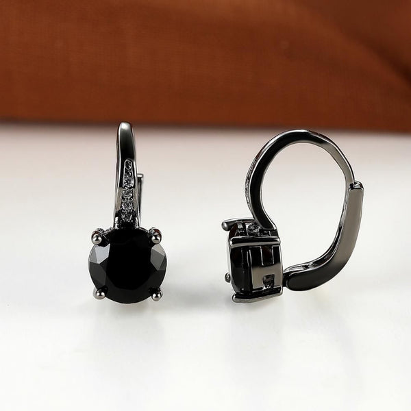 Black & Gold-Tone Black Crystal Four-Prong Huggie Earrings