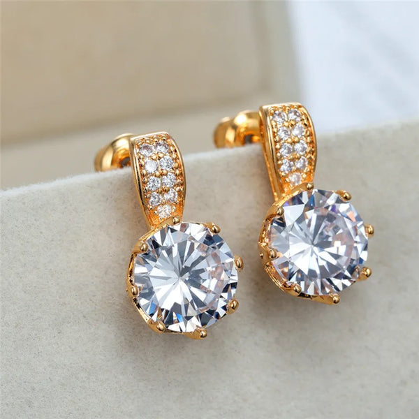 Gold-Tone Round White Crystal Stud Earrings With Pave Accent Bar