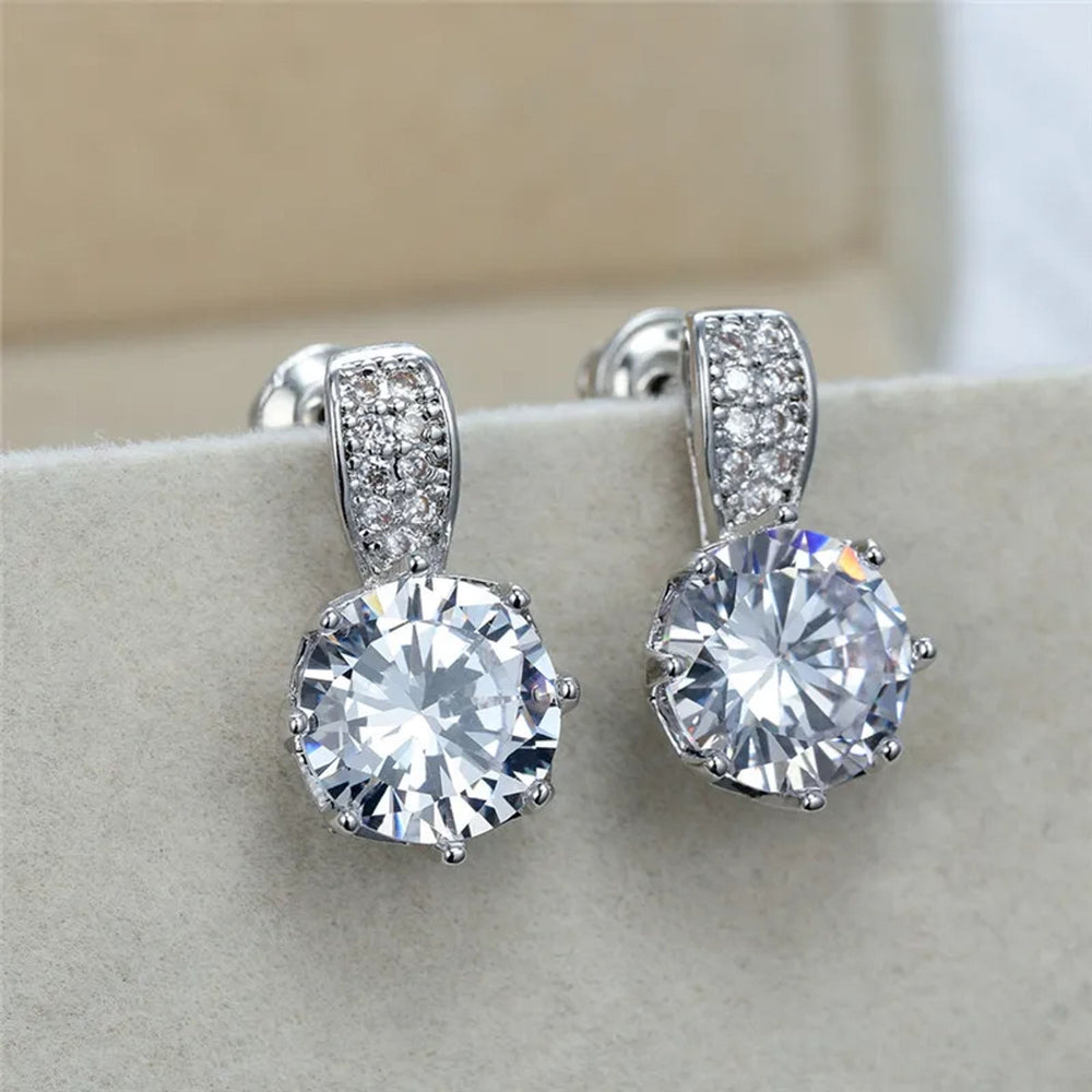 Silver-Tone Eight-Prong White Crystal Stud Earrings