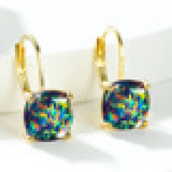 Gold-Tone Champagne Square Simulated Opal Huggie Earrings