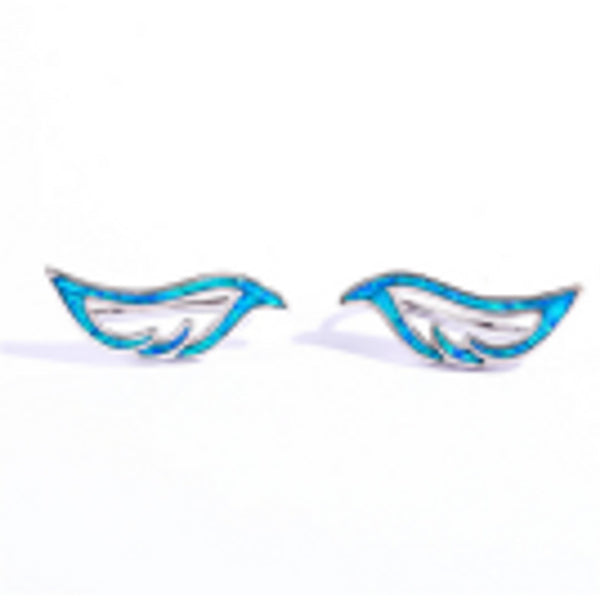 Silver-Tone Openwork Blue Simulated Opal Stud Earrings
