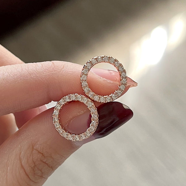 Rose Gold-Tone Cubic Zirconia Open Circle Stud Earrings