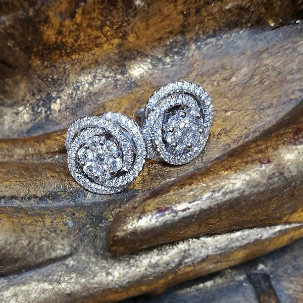 Silver-Tone White Cubic Zirconia Swirl Flower Stud Earrings
