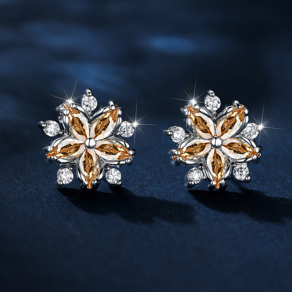 Silver-Tone Champagne Crystal Cherry Blossom Stud Earrings