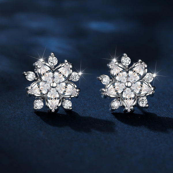 Silver-Tone White Crystal Cherry Blossom Stud Earrings