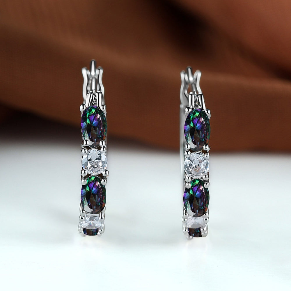 Silver-Tone Delicate Iridescent Crystal Circle Drop Earrings