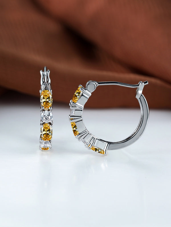 Silver-Tone Yellow Oval & White Crystal Hoop Earrings