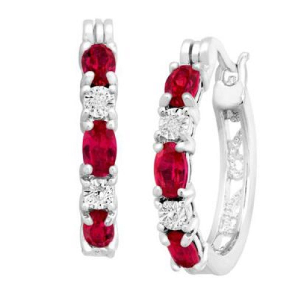 Silver-Tone Delicate Rose Red Crystal Circle Drop Earrings