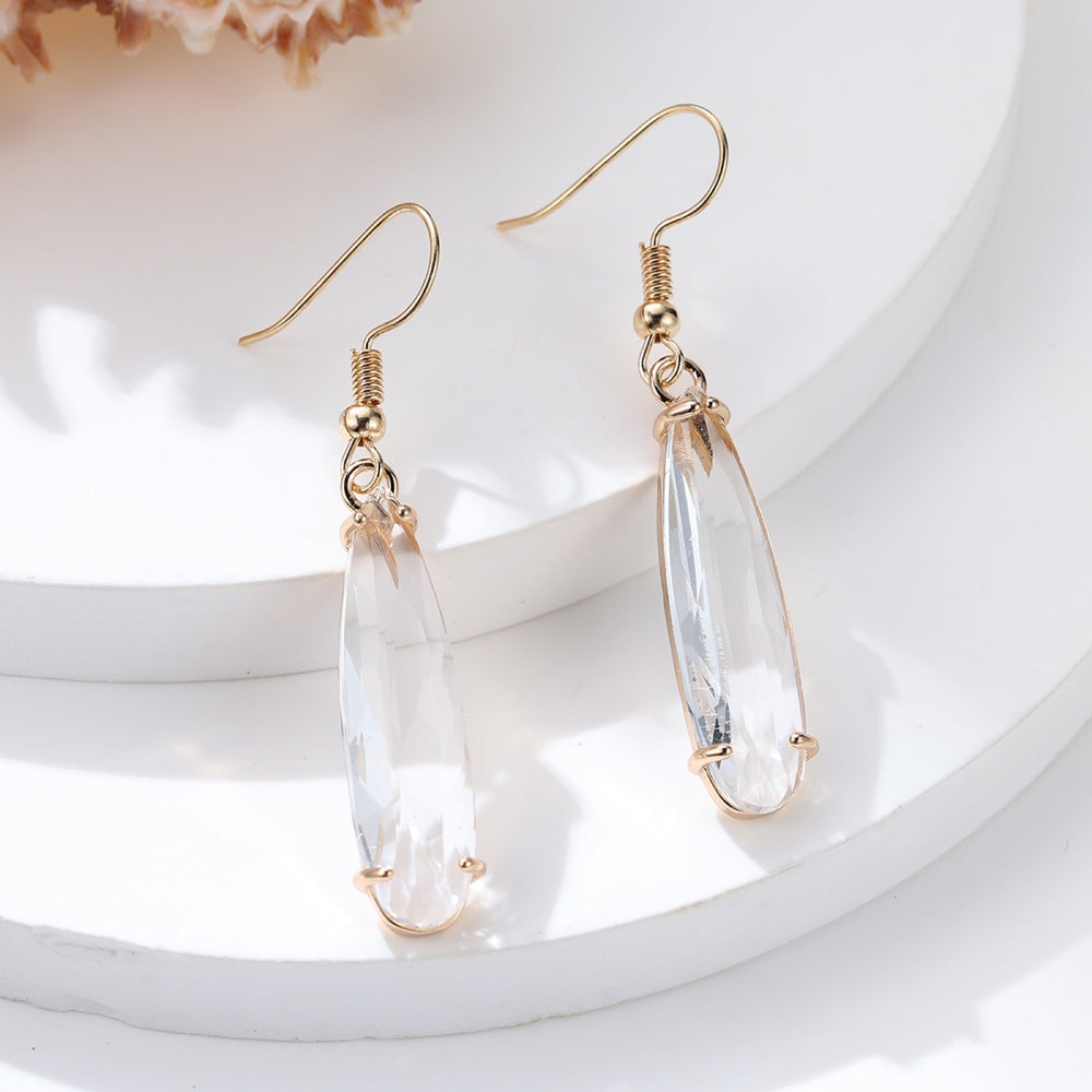Gold-Tone Clear Crystal Long Teardrop Hook Drop Earrings