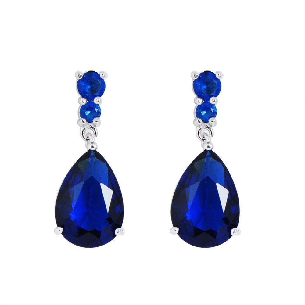 Silver-Tone Royal Blue Teardrop Crystal Drop Earrings