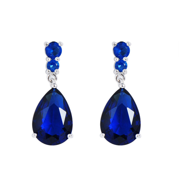 Silver-Tone Royal Blue Teardrop Crystal Drop Earrings