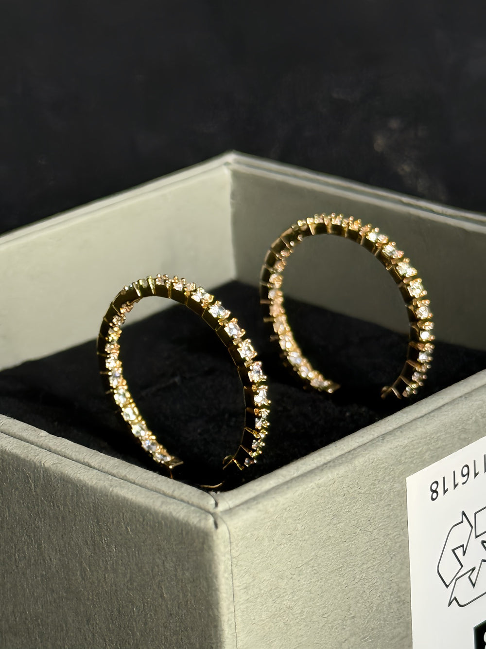 Gold-Tone White Crystal Inside-Out Oval Statement Hoop Earrings