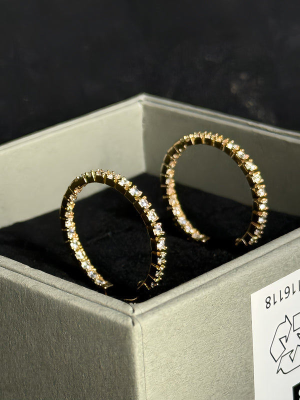 Gold-Tone White Crystal Inside-Out Oval Statement Hoop Earrings
