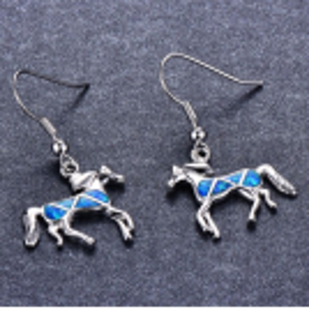 Sterling Silver Blue Simulated Opal Drop Earrings