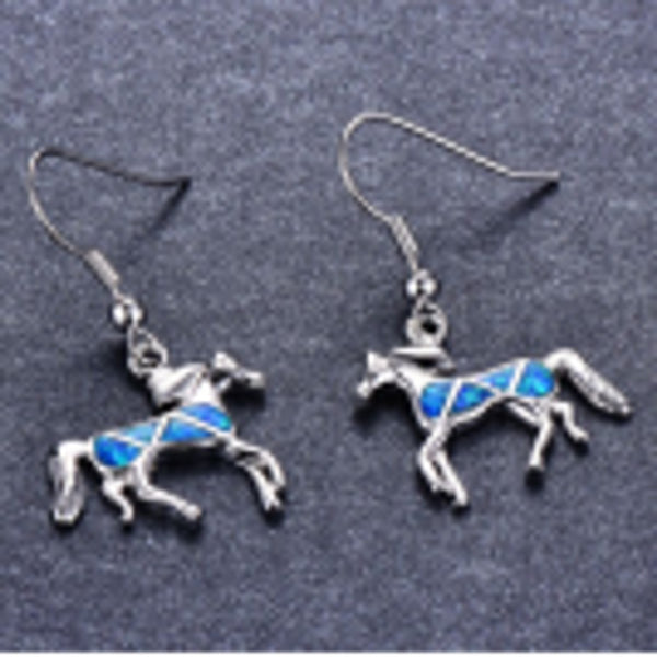 Sterling Silver Blue Simulated Opal Drop Earrings