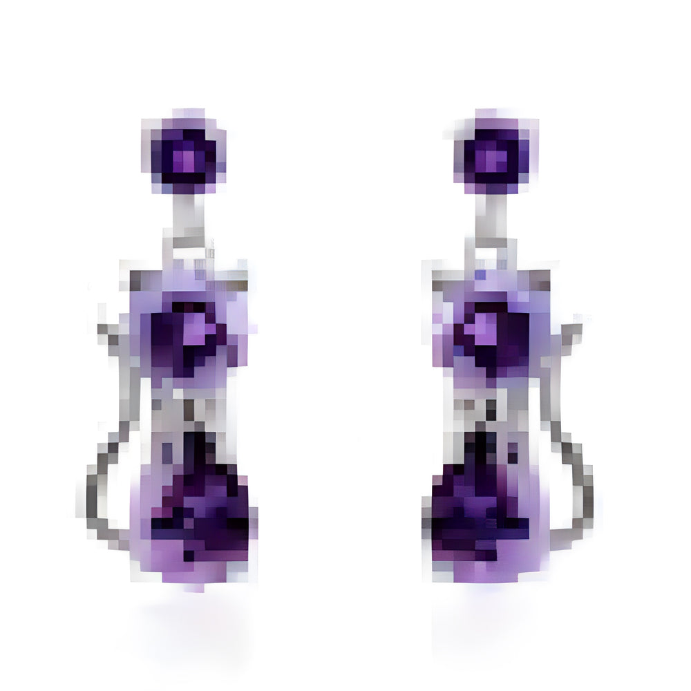 Silver-Tone Purple Crystal Kitty Cat Dangle Drop Earrings
