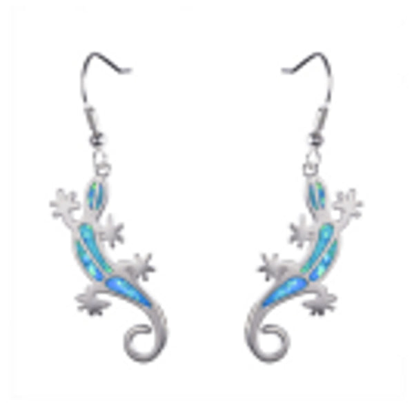 Silver-Tone Blue Simulated Opal Drop Earrings