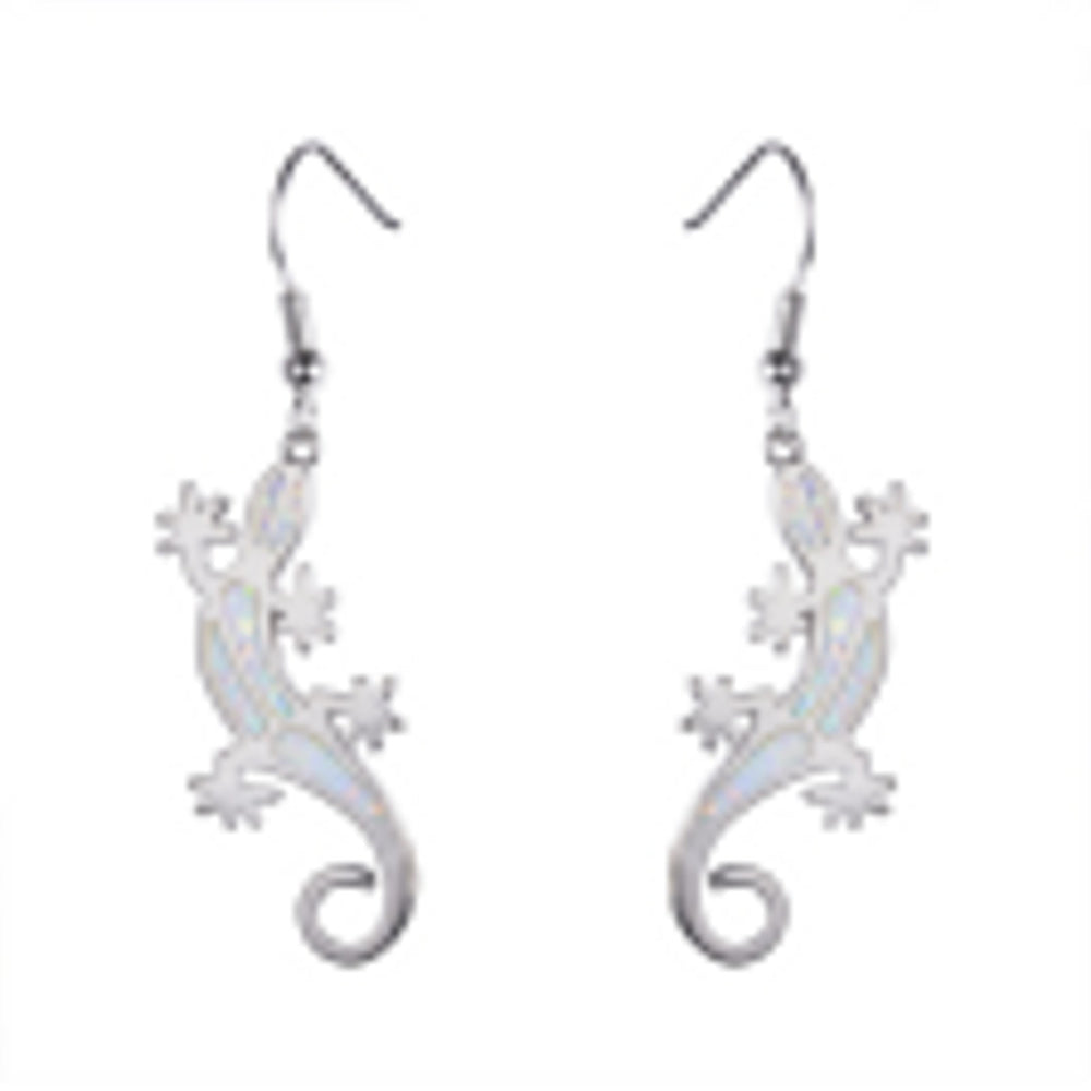 Silver-Tone White Simulated Opal Drop Earrings