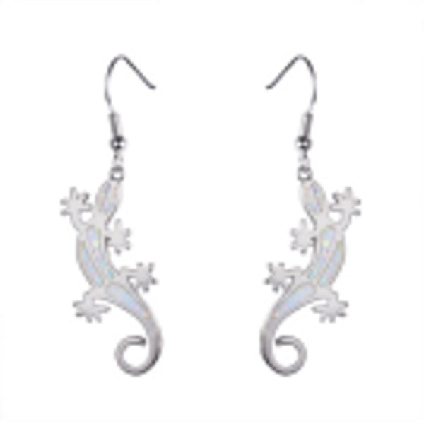 Silver-Tone White Simulated Opal Drop Earrings