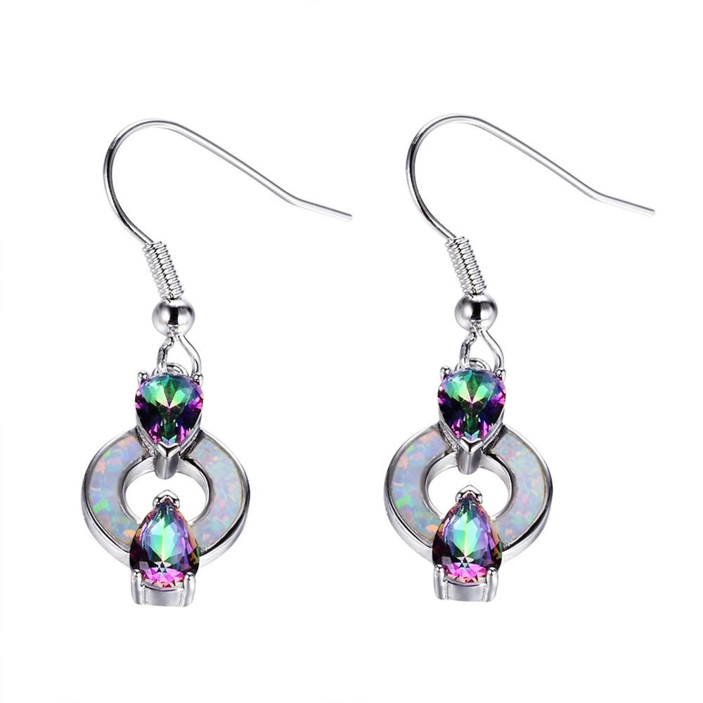 Silver-Tone Multicolor Teardrop Simulated Opal Drop Earrings