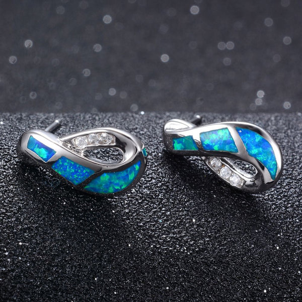 Silver-Tone Blue Simulated Opal Inlay Figure-Eight Twist Stud Earrings