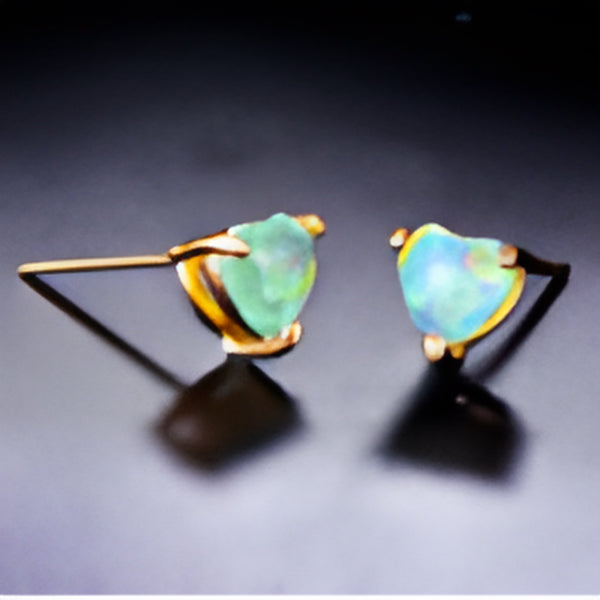 Gold-Tone Heart Green Simulated Opal Prong-Set Stud Earrings