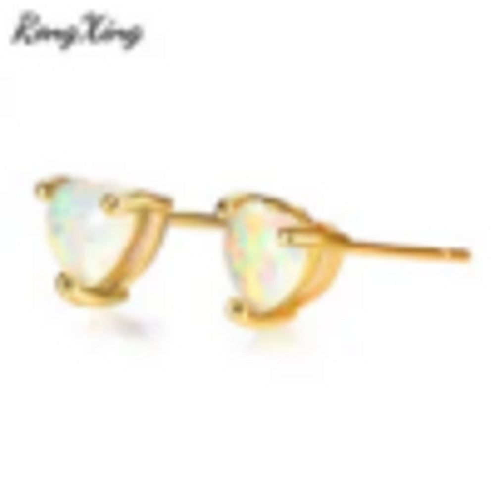 Gold-Tone White Simulated Opal Heart Stud Earrings