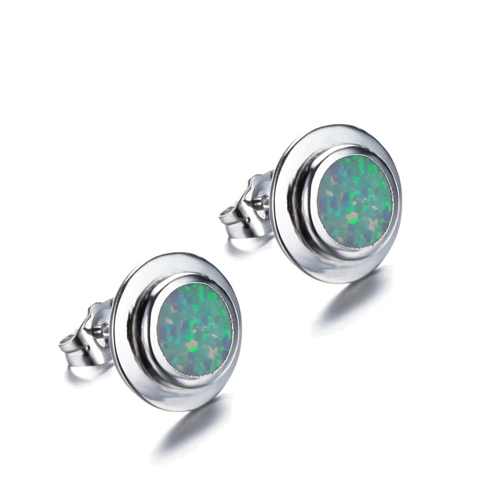 Sterling Silver Haloed White Simulated Opal Stud Earrings