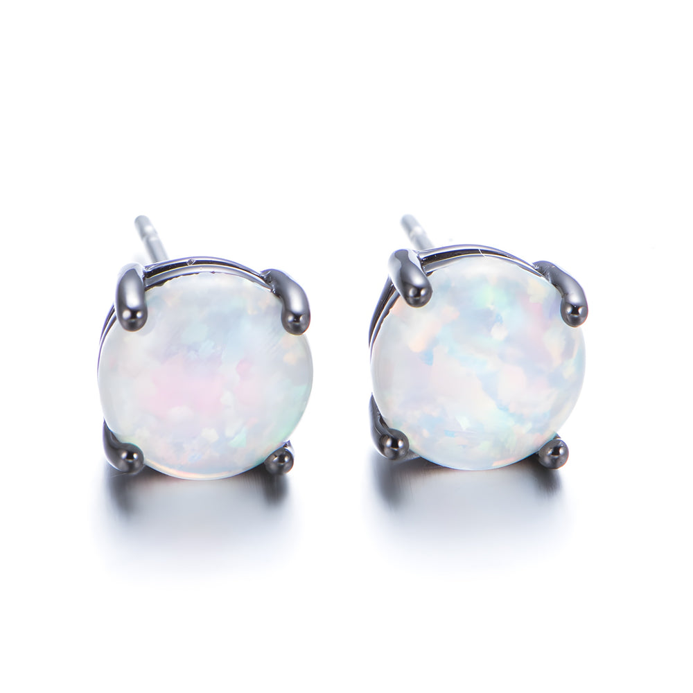 Black & Gold-Tone White Simulated Opal Round Stud Earrings