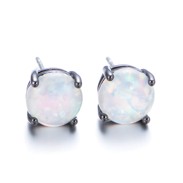 Black & Gold-Tone White Simulated Opal Round Stud Earrings