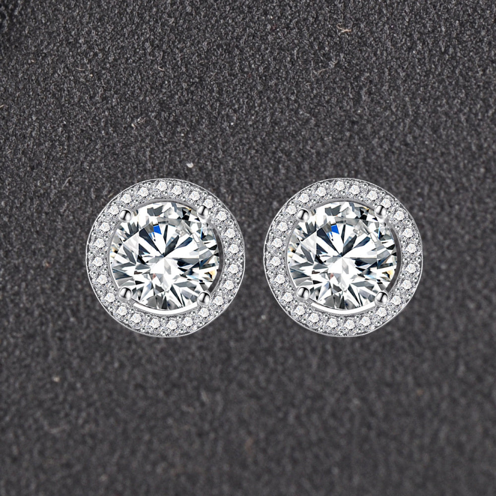 Silver-Tone White Round Crystal Halo Stud Earrings