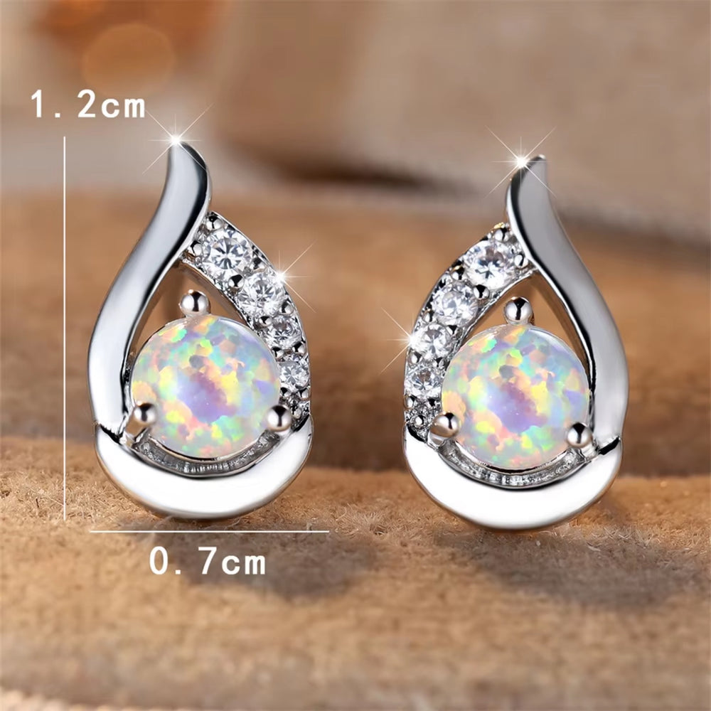 Sterling Silver White Simulated Opal Wing Silhouette Stud Earrings
