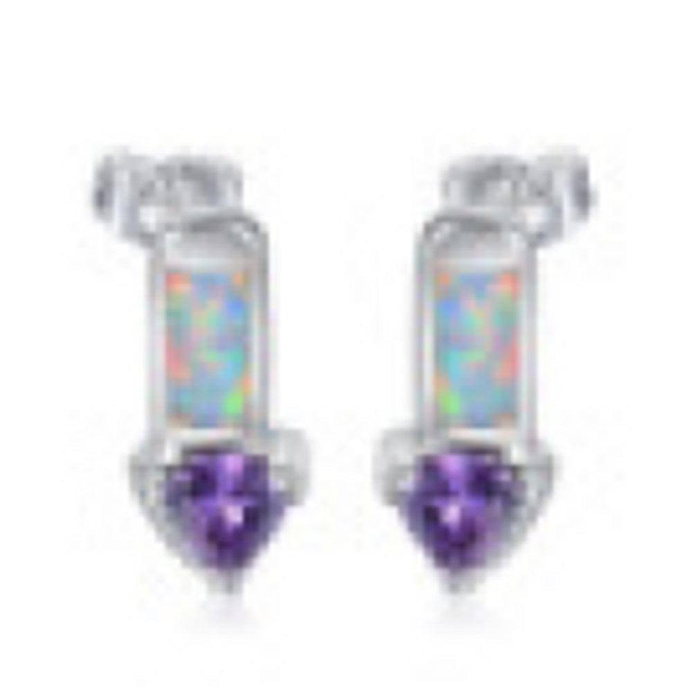 Sterling Silver White Triangle Simulated Opal Stud Earrings
