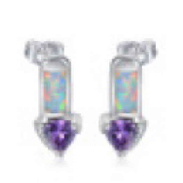 Sterling Silver White Triangle Simulated Opal Stud Earrings