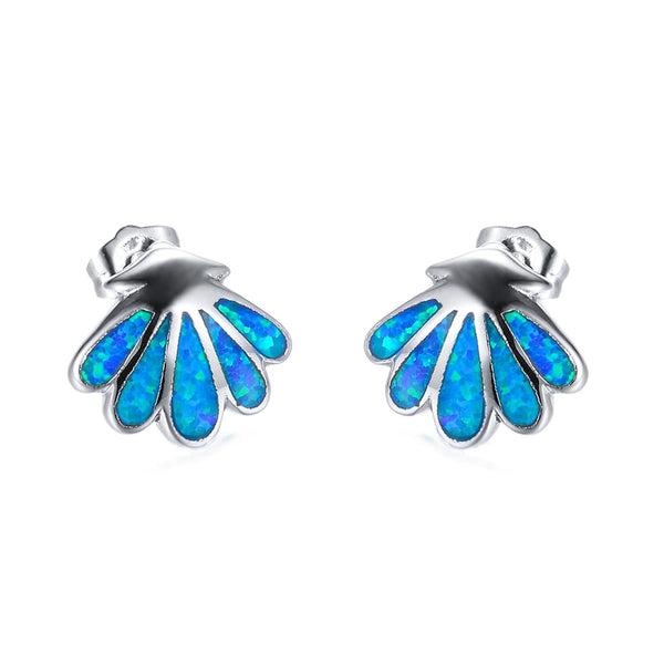 Sterling Silver Blue Simulated Opal Stud Earrings