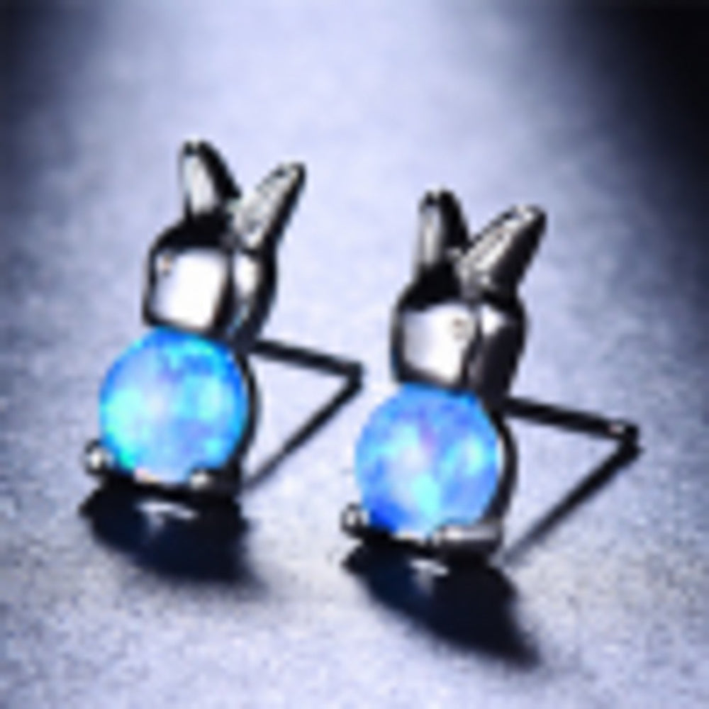Sterling Silver Blue Simulated Opal Huggie Earrings