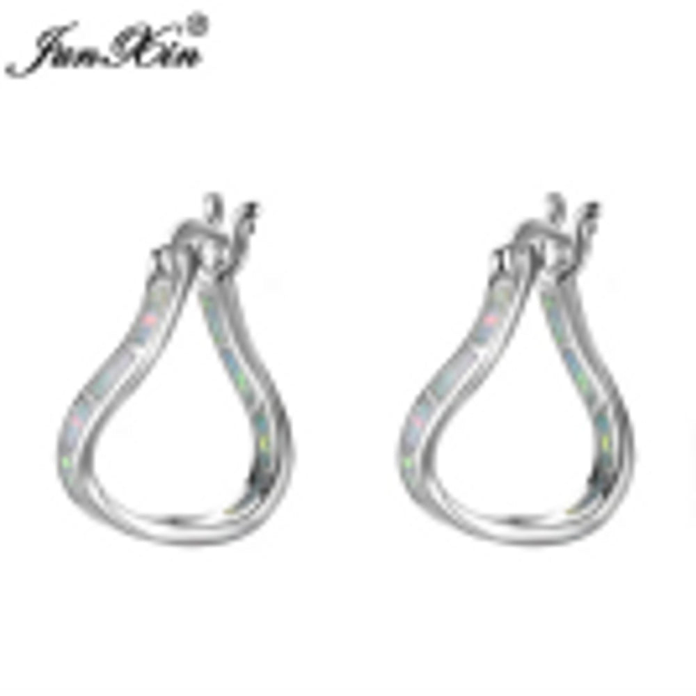 Silver-Tone White Simulated Opal Huggie Earrings