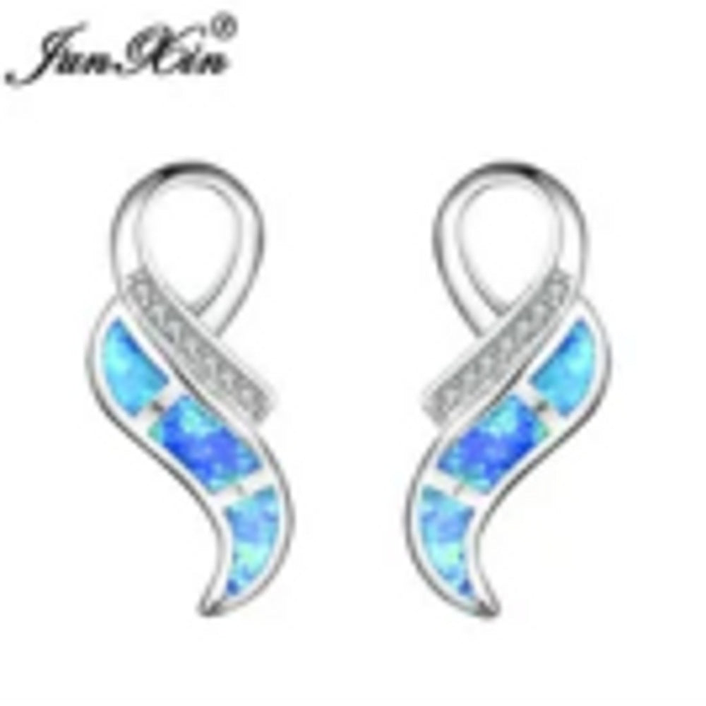 Sterling Silver Blue Simulated Opal Wing Stud Earrings