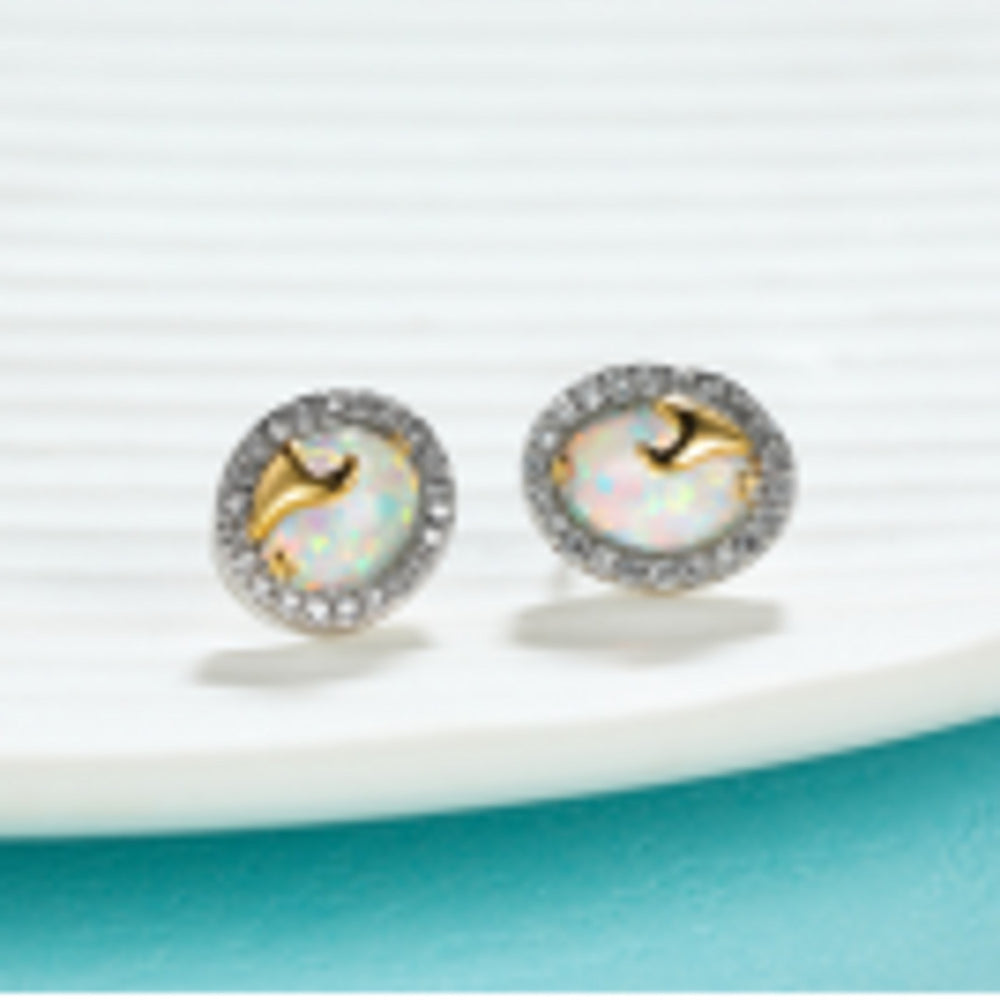 Gold-Tone White Oval Simulated Opal Stud Earrings