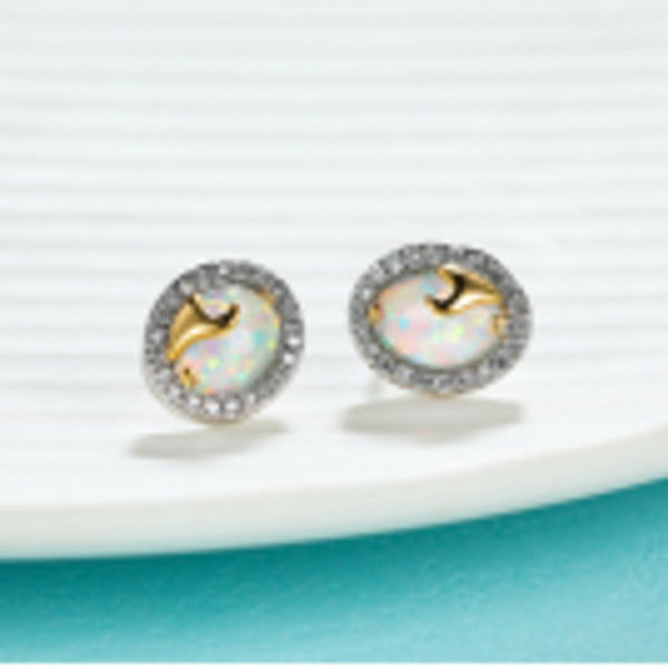 Gold-Tone White Oval Simulated Opal Stud Earrings